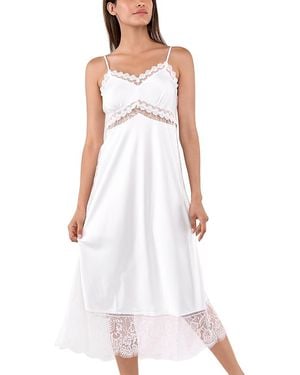 Flora Nikrooz Skyler Lace Trim Satin Gown - White