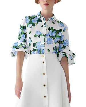 Carolina Herrera Tiered Ruffle Sleeve Blouse - Blue