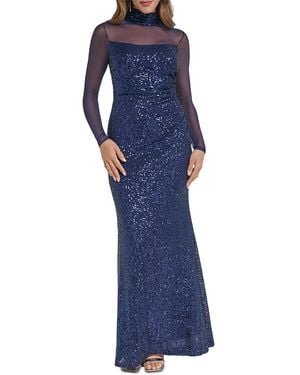 Eliza J Sequin Mock Neck Illusion Gown - Blue