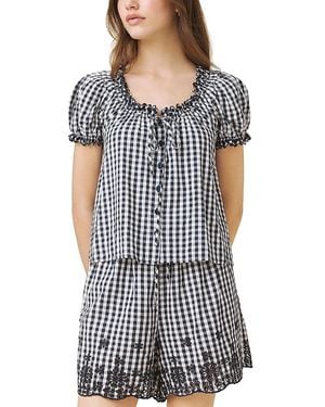 Splendid Gigi Gingham Puffed Sleeve Blouse - Blue