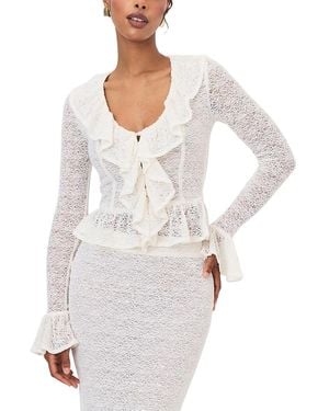 Miss Circle Urva Crochet Ruffle Front Button Top - White