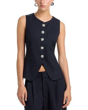 Aqua Pinstripe Rhinestone Button Vest - Blue