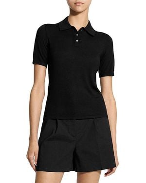 Theory Merino Wool Short Sleeve Polo Sweater - Black
