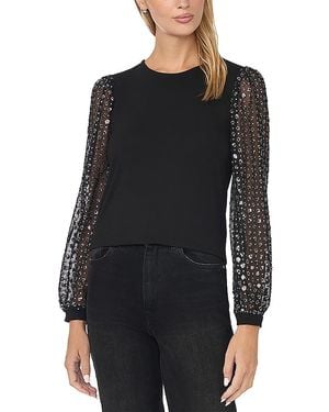 Cece Crewneck Contrast Sleeve Top - Black