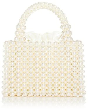 Aqua Beaded Top Handle Bag - Natural