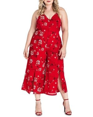 Standards & Practices Plus Floral Halter Front Split Capri Jumpsuit - Red