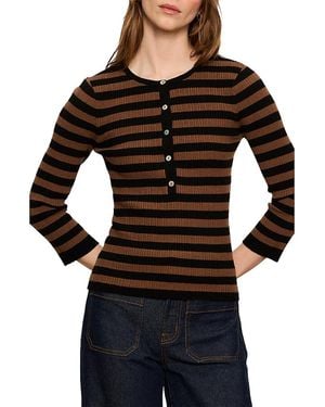 Sanctuary Selena Henley Striped Top - Black