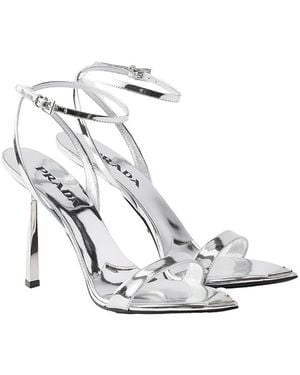 Prada Metallic Leather High-Heeled Sandals - White