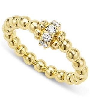 Lagos 18K Caviar Diamond Rondelle Bead Stacking Ring - Metallic