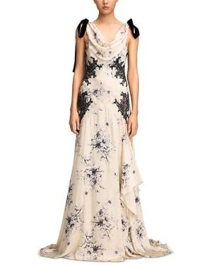 Cinq À Sept Antonella Hand Sketched Floral Silk Dress - Metallic