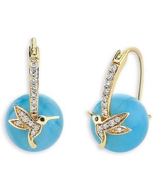 Sydney Evan 14K Diamond & Aquamarine Hummingbird Beaded Earrings - Blue