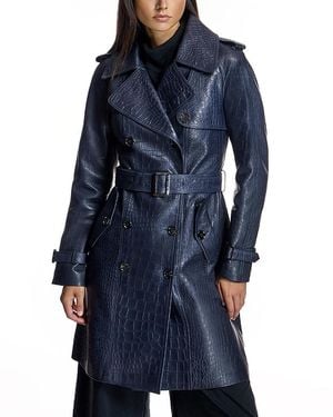 Maximilian Croc Stamped Leather Trench - Blue