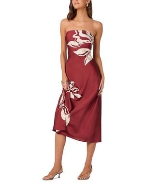 Astr Strapless Oversized Floral Print Midi Dress - Red