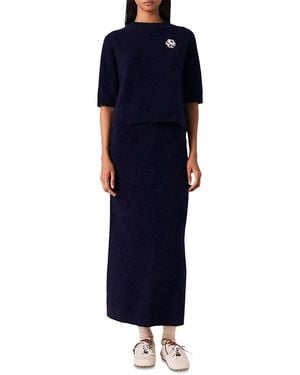 Maje Wool Floral Brooch Sweater - Blue