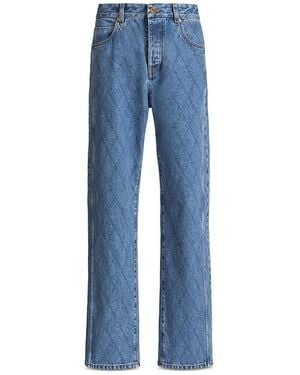 Balmain Quilt Pattern Loose Fit Cotton 33.9 Jeans - Blue