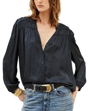 Ba&sh Cessia Gathered Button Front Shirt - Black
