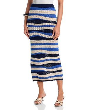 Aqua Wavy Crochet Midi Skirt - Blue