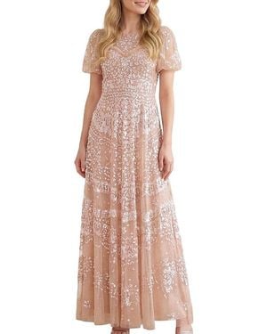Needle & Thread Anais Sequin Short Sleeve Gown - Pink