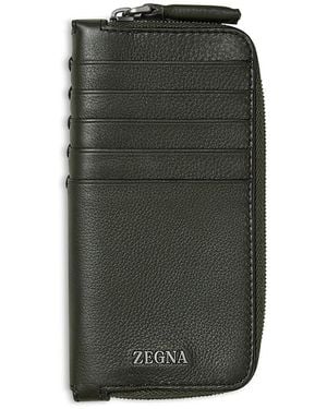 ZEGNA Secondskin Glazed Leather Card Case - Green