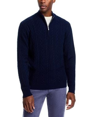 Peter Millar Crescent Ridge Cable Knit Quarter Zip Sweater - Blue