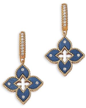 Roberto Coin Titanium & 18K Venetian Princess Diamond Dangle Hoop Earrings - Blue