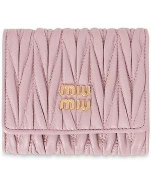 Miu Miu Small Matelasse Nappa Leather Three Fold Wallet - Pink