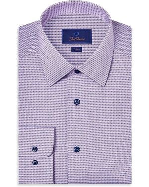 David Donahue Slim Fit Printed Dobby Dress Shirt - Purple