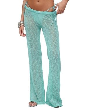 Edikted Bena Textured Knit Flared Pants - Green