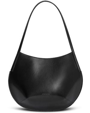 Jil Sander Kante Debossed Logo Leather Shoulder Bag - Black