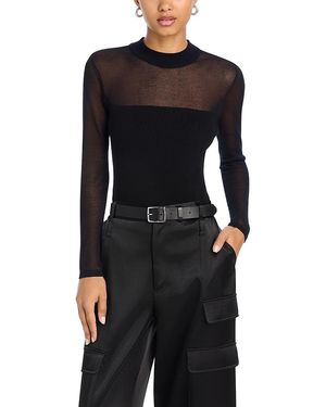 Aqua Sheer Knit Mock Neck Top - Black