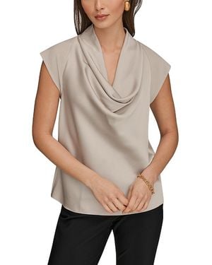 Donna Karan Mixed Media Cowl Neck Top - Natural