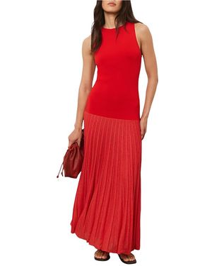 Mint Velvet Knit Pleated Maxi Dress - Red