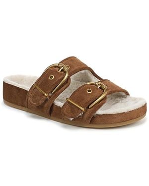 Veronica Beard Prue Shearling Buckled Sandals - Brown