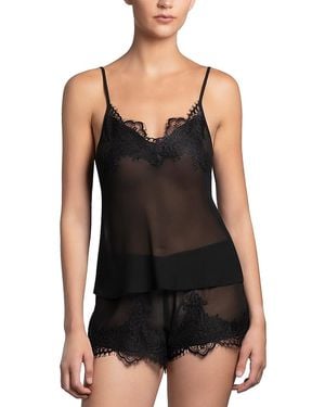 In Bloom Lace Trim Chiffon Cami & Shorts Pajama Set - Black