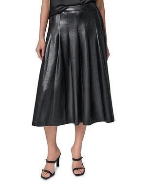 Donna Karan Faux Leather Pleated Midi Skirt - Black