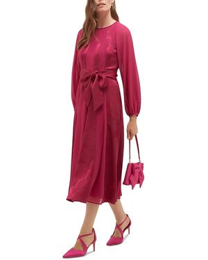 Hobbs Loren Jacquard Belted Midi Dress - Red