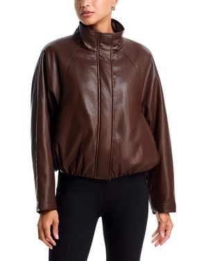Aqua Faux Leather Bomber Jacket - Brown