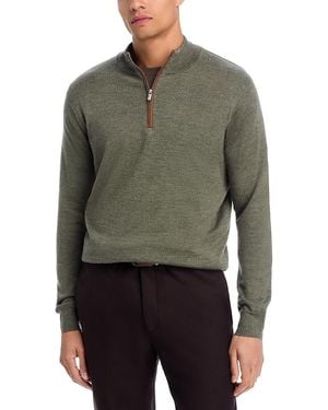 Peter Millar Autumn Crest Suede Trim Quarter Zip Sweater - Green