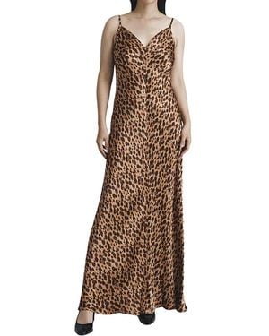 Ghost Eden Leopard Satin Maxi Slip Dress - Brown