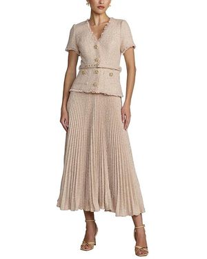 Mac Duggal Boucle Top With Pleated Chiffon Skirt Midi Dress - Natural