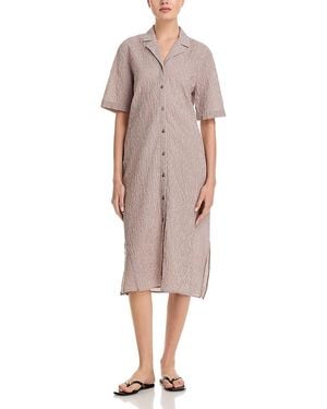 Eileen Fisher Notch Collar Linen & Cotton Shirt Dress - Pink