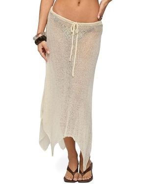Edikted Isla Handkerchief Sheer Knit Midi Skirt - Natural