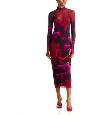 AFRM Shailene Printed Mesh Midi Dress - Red