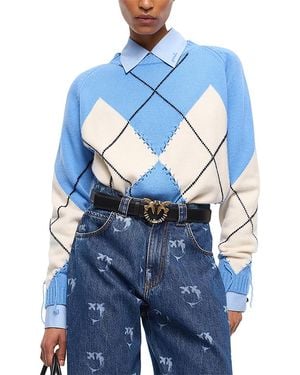 Pinko Berna Wool & Cashmere Argyle Crewneck Sweater - Blue