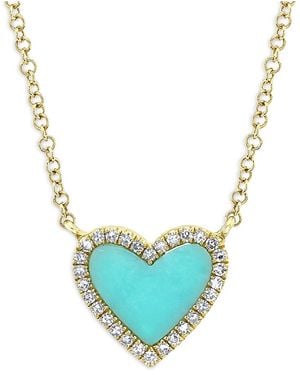 Moon & Meadow 14K Kate & Diamond Heart Pendant Necklace, 18 - Blue