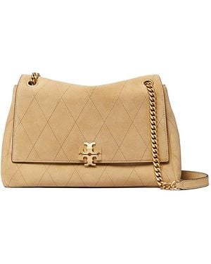 Tory Burch Charlie Quilted Suede Shoulder Bag - Natural