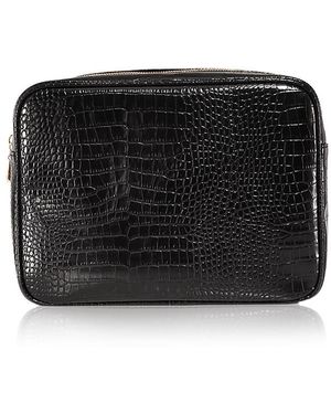 Abode Croc Embossed Faux Leather Pouch - Black