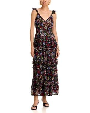 Aqua Floral Tier Sleeveless Maxi Dress - Black