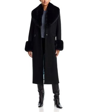 Aqua X Nicky Hilton Long Wool Coat With Faux Fur Trim - Black