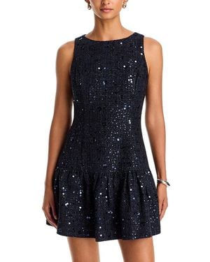 Aqua Sequin Tweed Drop Waist Mini Dress - Blue